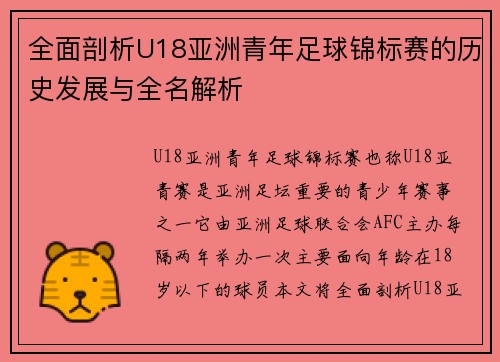 全面剖析U18亚洲青年足球锦标赛的历史发展与全名解析